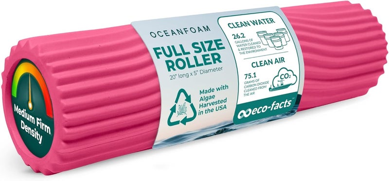 Oceanfoam Tidal Roller - Hot Pink - Muscle Massage Foam Roller for Back Pain & Stretching - Firm and Ergonomic Wide Wave Textured - Yoga, Athletics, & Wellness - Full Size, 20" x 5" - Image 1